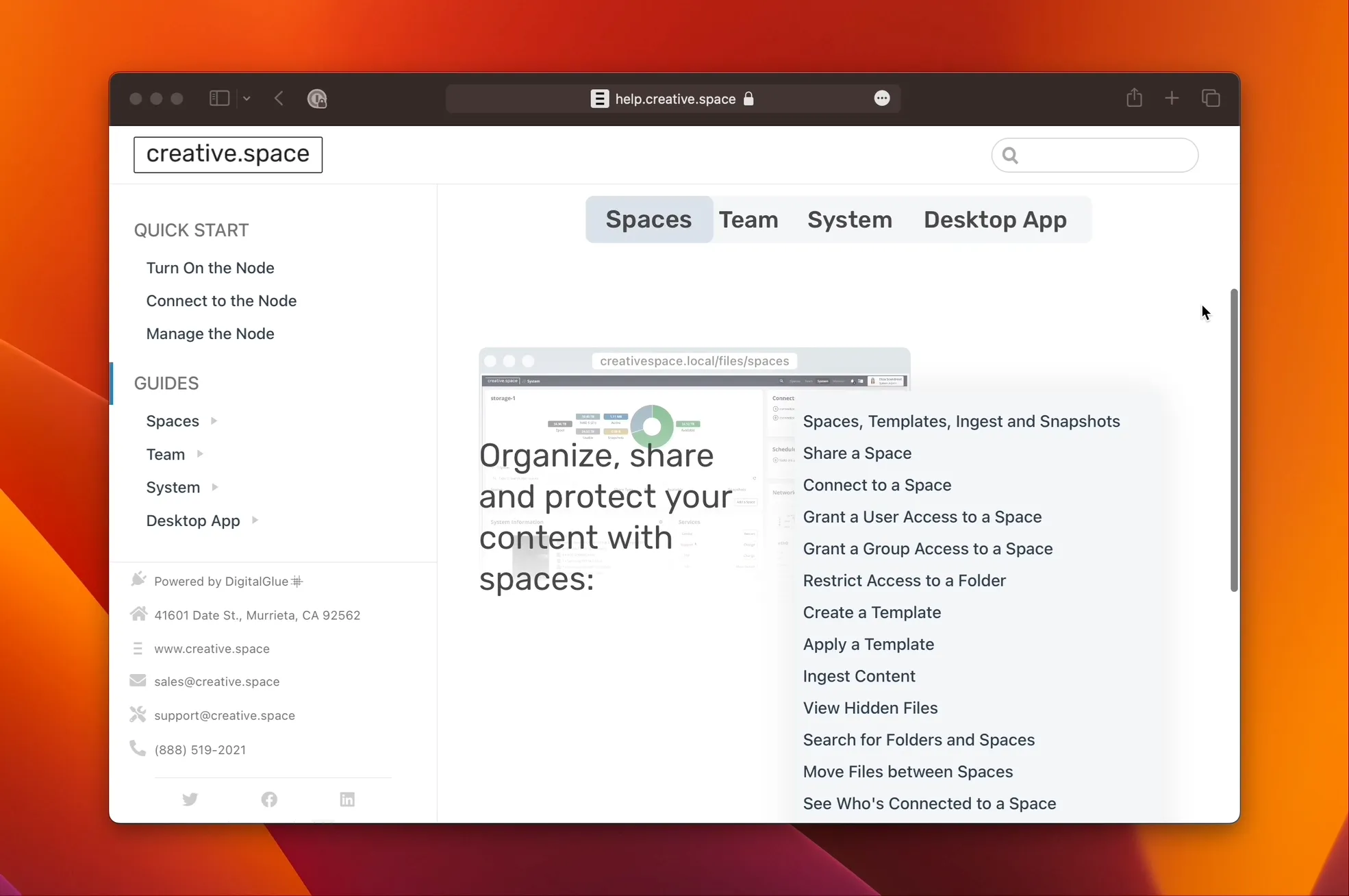 Organize, share and protect your content with spaces.
