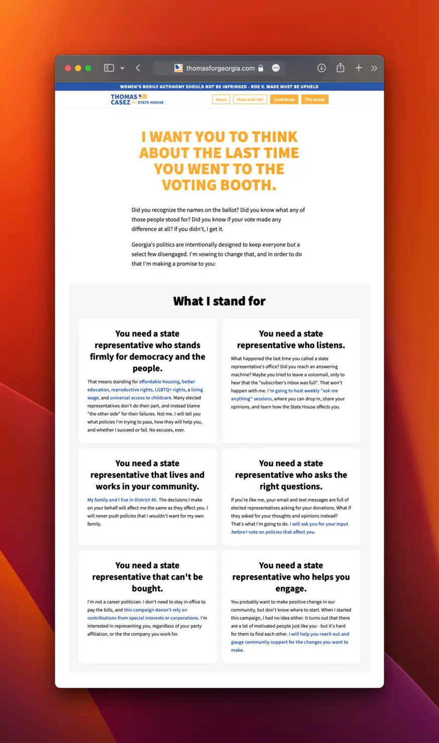 I want you to think about the last time you went to the voting booth.